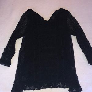 Free people black mid length sleeve lacy top